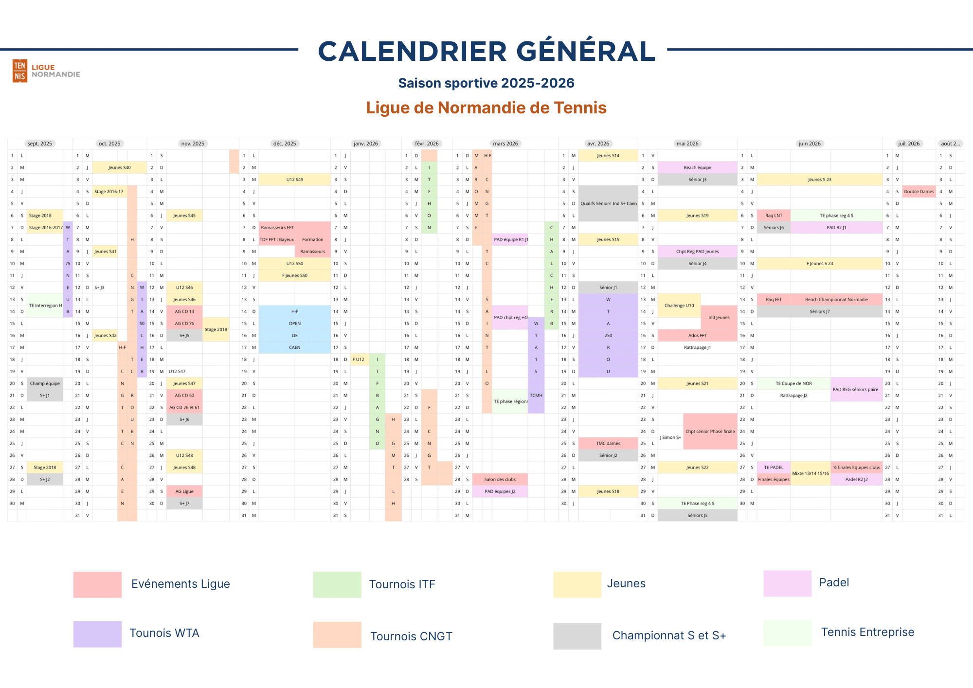 Calendrier Général Saison Sportive 2025 2026